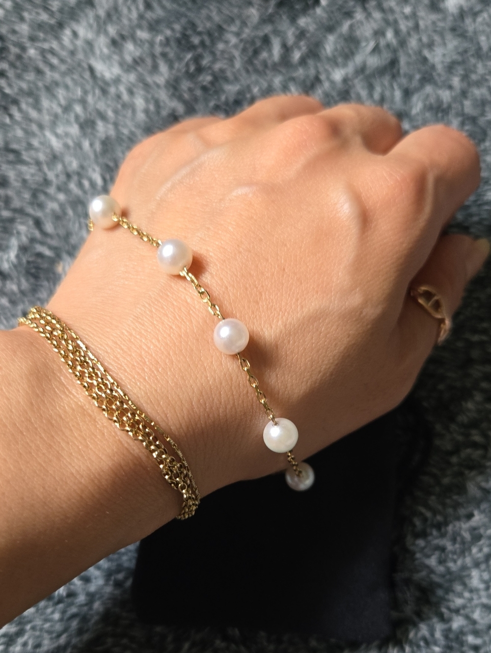 14K Gold Pearl Station Bracelet - White Pearls - Picture 4 of 9